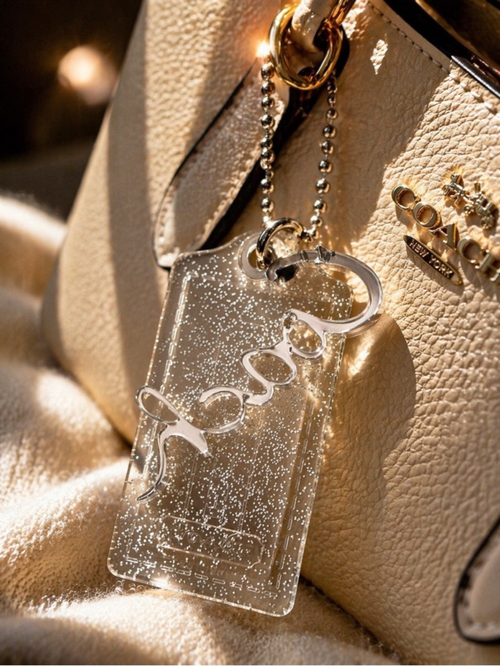 Coach Genuine Acrylic Script Silver Keychain - Bag Charm & Hangtag. 2 pieces.